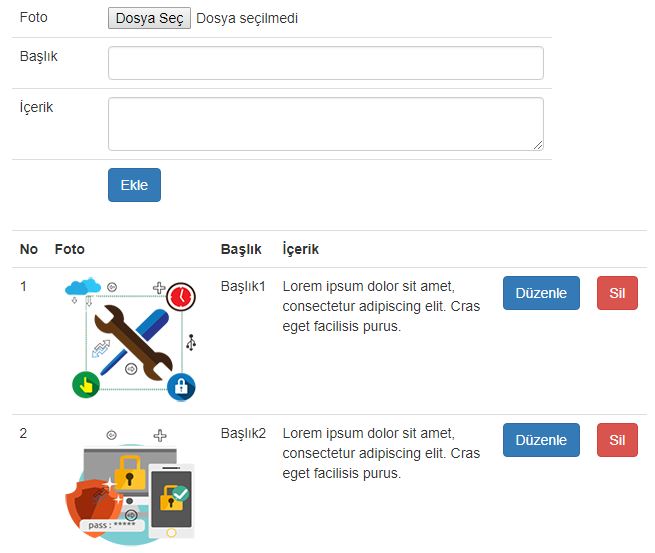 PHP ile MySQL veri tabanına bağlanıp, mysqli ile ekleme, silme, düzenleme (dosya yüklemeli versiyon)