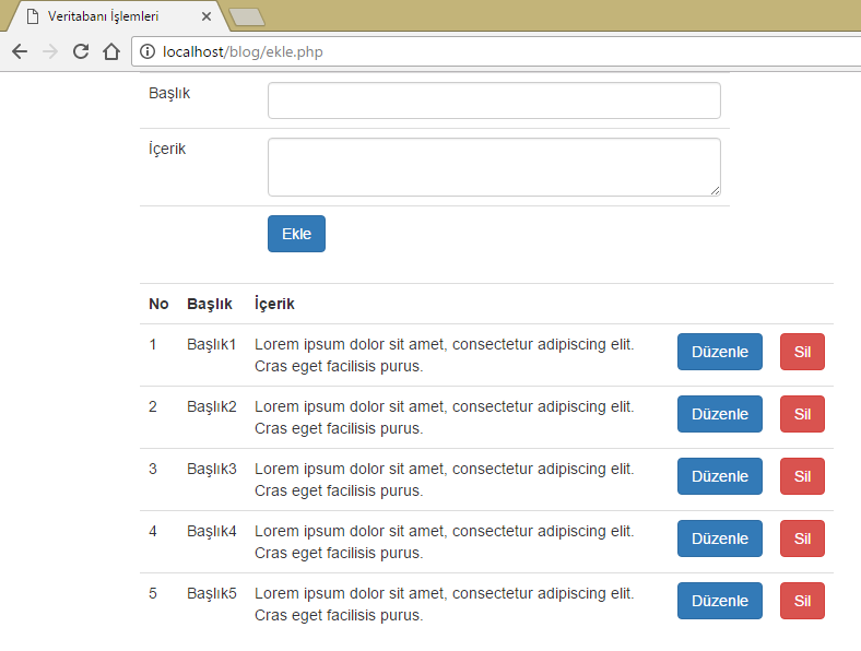 php mysql ekleme ve listeleme